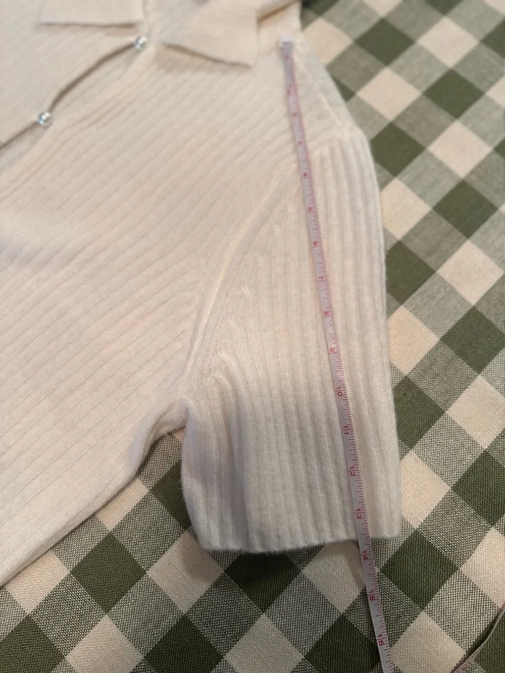 Abercrombie & Fitch Cream Short-Sleeve Pearl Button Collared Cardigan